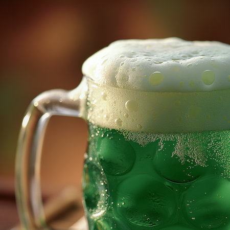 St. Patrick's Day, Foamy green beer fills a glass for celebration, AI generated image.の素材