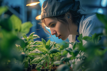 Researchers working on cutting-edge projects to control plant sources in an environmentally sensitive environment, AI generate.の素材