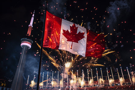 Experience the vibrant spirit of Canada Day as it's celebrated with joy and enthusiasm from coast to coast. Capture the diverse festivities, parades, fireworks, and cultural events that showcase the pride and unity of Canadians.の素材