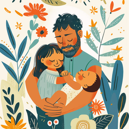 Explore a collection of charming watercolor paintings that beautifully capture the bond between father and child. These heartwarming artworks convey the warmth, love, and cherished moments shared between dads and their children, celebrating the special connection on Father's Day, AI generate.の素材