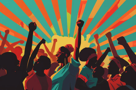 Freedom Day or Emancipation Day, with powerful illustrations capturing the resilience, strength, and perseverance of the African American community, African american community power of liberation and freedom.の素材