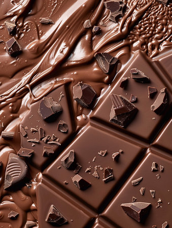 World Chocolate Day abstract background, image crafted from chocolate delectable, for creative or advertising purposes.の素材