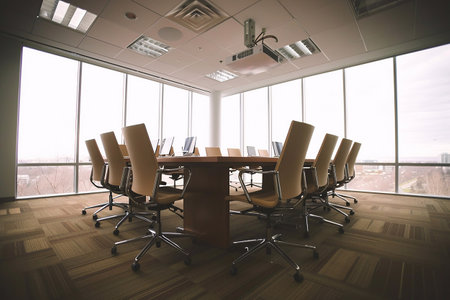 Illustration of empty meeting room in office setting, for brainstorming and collaboration. Perfect for business concept presentations or design projects.の素材