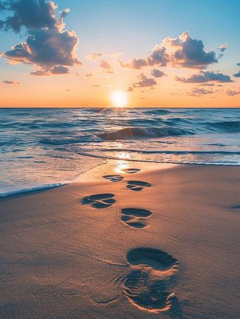 A beach sunset images background for enhancing social media stories.の素材