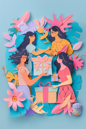 Friendship vector paper cut background collection. friends in various heartwarming scenarios in a paper cut style. for greeting cards, posters, social media graphics.の素材