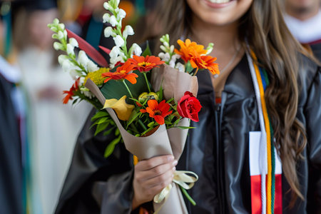 Celebrating Graduation, Cap-and-Gown Moments and Commencement Speeches, the joy and achievement of graduating students.の素材