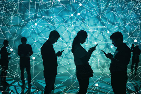 Digital connectivity abstract background a group of people using the internet network, modern communication and social interaction individuals seamlessly connected through digital networks.の素材