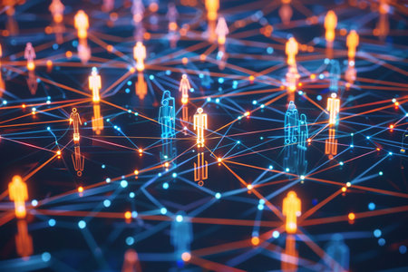 Digital connectivity abstract background a group of people using the internet network, modern communication and social interaction individuals seamlessly connected through digital networks.の素材