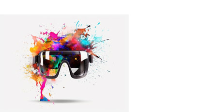 Metaverse, future digital technology for entertainment and games, VR virtual reality glasses, free space for text. Generative AI.の素材
