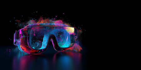 Metaverse, future digital technology for entertainment and games, VR virtual reality glasses, free space for text. Generative AI.の素材