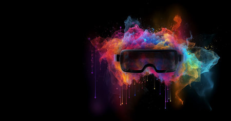 Metaverse, future digital technology for entertainment and games, VR virtual reality glasses, free space for text. Generative AI.の素材
