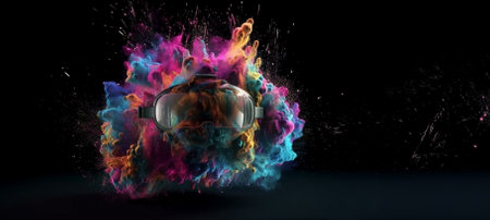 Metaverse, future digital technology for entertainment and games, VR virtual reality glasses, free space for text. Generative AI.の素材