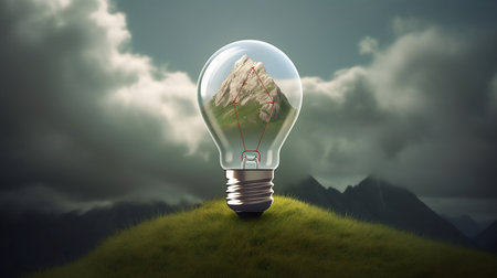 Light bulb, nature background,Creative with inspiration, Innovative technology, Energy and environmental concepts. Generative Ai.の素材