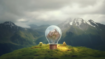 Light bulb, nature background,Creative with inspiration, Innovative technology, Energy and environmental concepts. Generative Ai.の素材