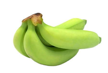 Close up, of a bunch, organic green bananas, Hight fibre testy isolated on white background.の写真素材