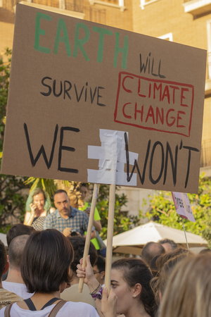 Young activists march as part of the Global Climate Strike of the movement Fridays for Future, in Valencia, Spain, September 27, 2019. By Saray Leal.のeditorial素材