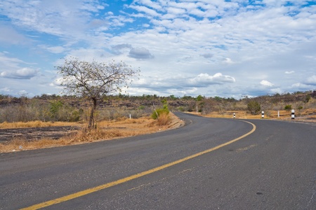 Empty curved road,blue skyの写真素材
