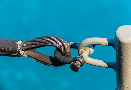 Sling tied by Shackle aboard warshipの写真素材