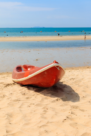 Canoes on the beach, Sai Kaew beach Thailandの写真素材