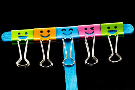 close up colorful of binder clips on Ice cream sticksの写真素材