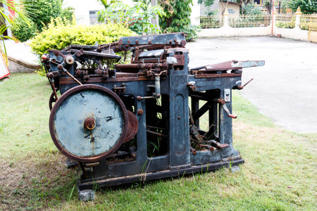 old machine for printing in Thai Templeの写真素材