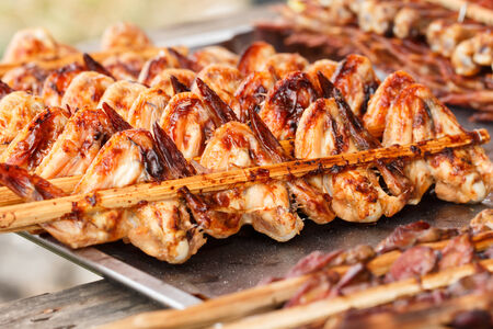 Roasted chicken on trayの写真素材