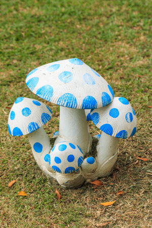 mushroom sculpture is on grass backgroundの写真素材