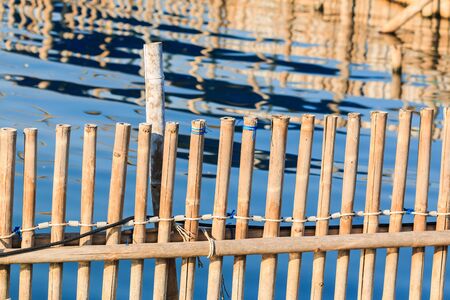 bamboo fence near the seaの写真素材