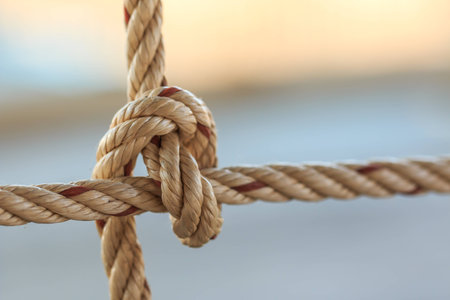 Old fishing boat rope with a Tied Knotの写真素材