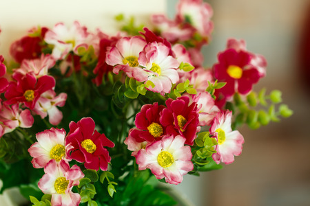 close up red flowers made from fabricの写真素材