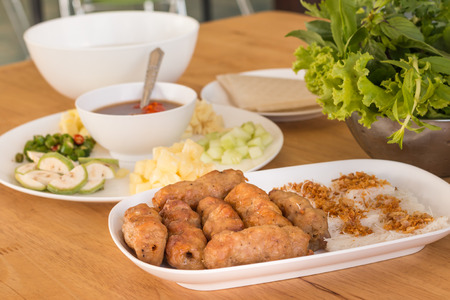 Vietnamese Meatball Wraps, Nam Neung, Vietnamese foodの写真素材