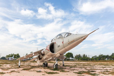 SATTAHIP, THAILAND - JULY 25,2015 : The Royal Thai Navy Airforce Av - 8 airplane are in area of open air museum of The Royal Thai Navy, Thailand on July 25, 2015のeditorial素材