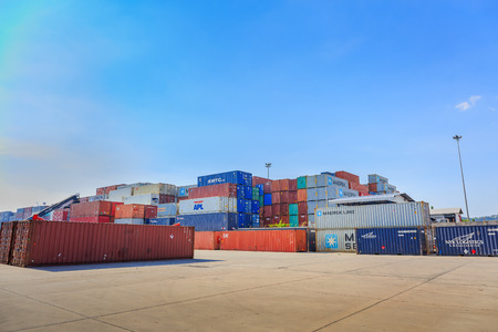 LAEM CHABANG, THAILAND â€“ DECEMBER 18, 2015 : Containers at Large commercial port at at Laem...