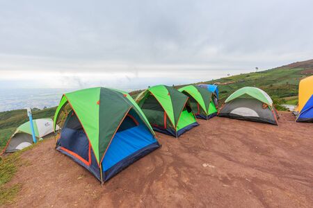 PHETCHABUN , THAILAND â JANUARY 30 , 2016 : Colorful of Camping Tent with Fog on Hill at Phutubberk in Phetchabun province, Thailand on January 30, 2016のeditorial素材