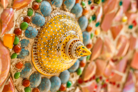 PHETCHABUN , THAILAND - FEBRUARY 1, 2016 : Colorful of  wall . Made from  Benjarong are name of Thai porcelain with designs in five colours at Wat phasornkaew  in Phetchabun province, Thailand on February 1, 2016のeditorial素材