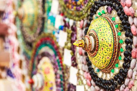 PHETCHABUN , THAILAND - FEBRUARY 1, 2016 : Colorful of  wall . Made from Benjarong are name of Thai porcelain with designs in five colours at Wat phasornkaew  in Phetchabun province, Thailand on February 1, 2016のeditorial素材