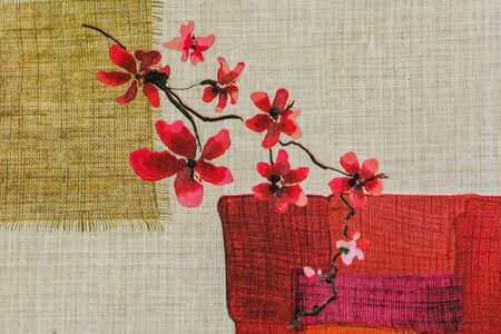 Red orchid flowers painting public wallpaper