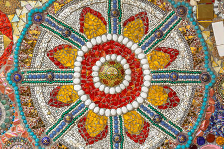 PHETCHABUN , THAILAND - MARCH 5, 2016 : Colorful of wall . Made from Benjarong  are name of Thai porcelain with designs in five colours at Wat phasornkaew  in Phetchabun , Thailand on on March 5,2016のeditorial素材
