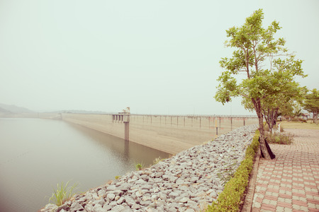 NAKORN NAYOKE, THAILAND - APRIL 23,2016 : The Prakarnchon Khun Dan Dam early in the morning in Nakorn nayouk, Thailand on April 23 , 2016の写真素材