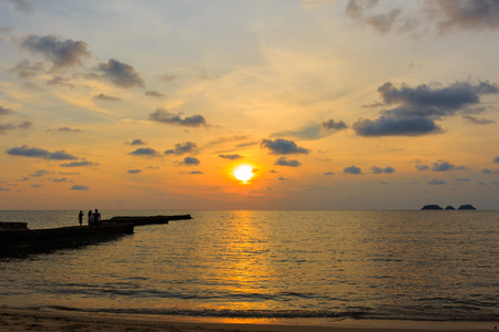 Stone bridge in front of sunset background at Koh Chang Island Trat Province, Thailandの写真素材