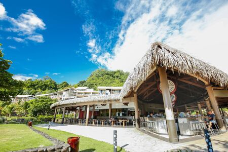 PAPEETE, FRENCH POLYNESIA â JUNE 23, 2016 :  A view of restaurant at Tahiti Pearl Beach Resort early in the morning in Tahiti  Papeete, French Polynesia on June 23, 2016のeditorial素材