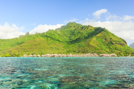 Beautiful sea with mountain and resort background in Moorae Island at Tahiti , PAPEETE, FRENCH POLYNESIAのeditorial素材