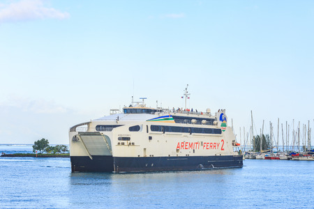 TAHITI, FRENCH POLYNESIA - SEPTEMBER 15, 2016 : Ferry across between Moorae Island to Tahiti PAPEETE, FRENCH POLYNESIAのeditorial素材