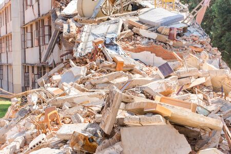 closeup of building demolition after earthquakeの写真素材