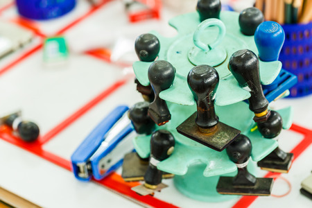 Old and vintage tamper with wooden handleの写真素材