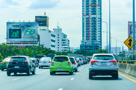 BANGKOK, THAILAND-DECEMBER 17,2016 : Showing car running on highway in Bangkok, Thailand.
