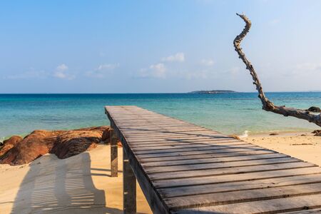 Wooden pathway at Mun Nork Island, Rayong Thailandの写真素材