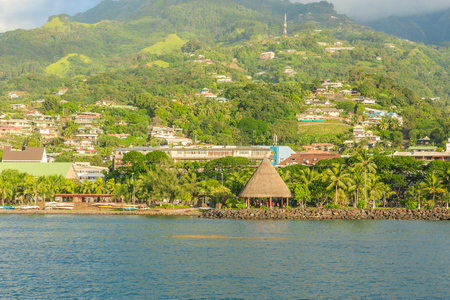 PAPEETE, FRENCH POLYNESIA - MARCH 26, 2017 : View of the  City and Beautiful sea in Tahiti PAPEETE, FRENCH POLYNESIA.のeditorial素材