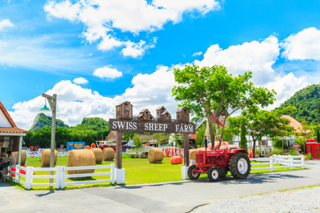 PATTAYA, THAILAND - APRIL 1, 2017 : The Swiss Sheep Farm Where is the biggest sheep farm and fun park style in Pattayaのeditorial素材