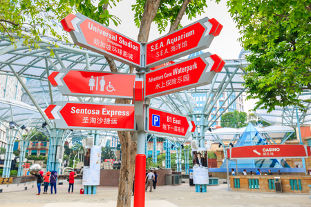 SENTOSA SINGAPORE - APRIL 16 ,2017 : guide post at Universal Studios Singapore is a theme park located within Resorts World Sentosa on Sentosa Island, Singapore.のeditorial素材
